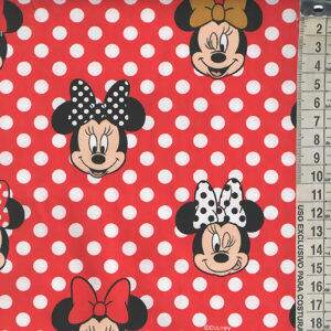 Tecido Estampado - Coleção Disney Minnie fundo Poa Vermelho - Cor01  Des.MI003 - 0,50x1,50m - Maluhy